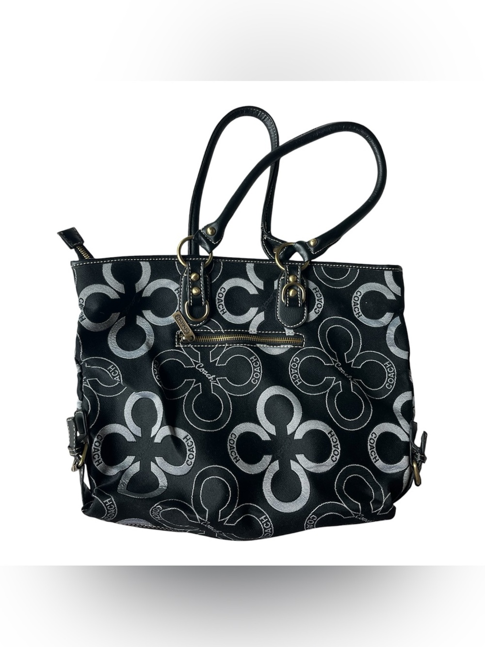 COACH ASHLEY DARTED OP ART BLACK TOTE SHOULDER BAG